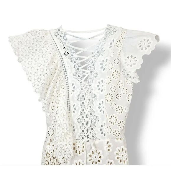 Sea New York Embroidered Eyelet Asymmetrical Lace Up Edie Dress in White Size 10 - Picture 6 of 12